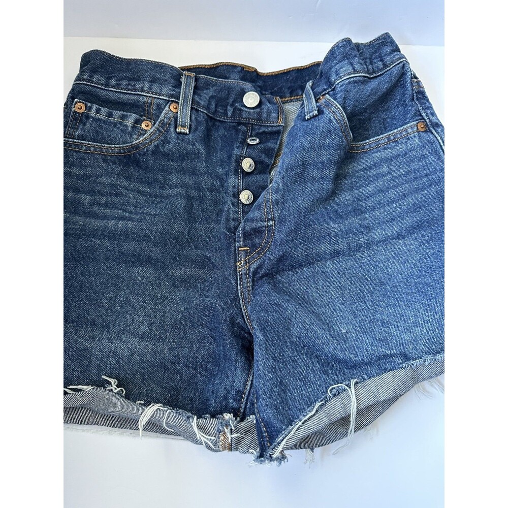 Levis 501 Shorts Womens 28 Blue High Rise Cut Off Button Fly Denim Whiskered